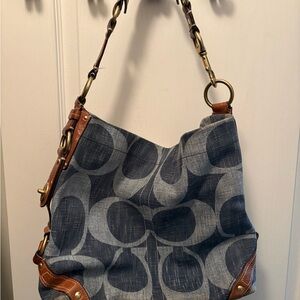 Vintage Coach Blue and Brown Women's Bag